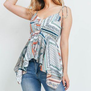 Bandana Print Handkerchief Hem Self Tie Tunic